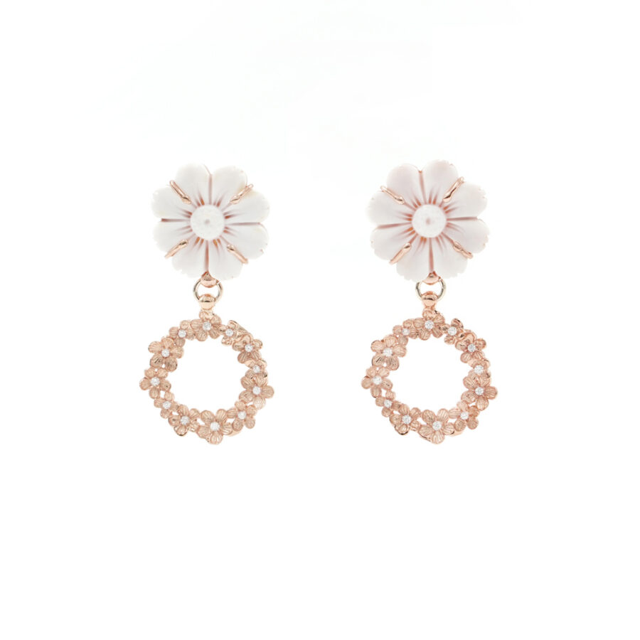 Coppia di orecchini in argento 925‰ con cammeo e elemento zirconato – Rosato