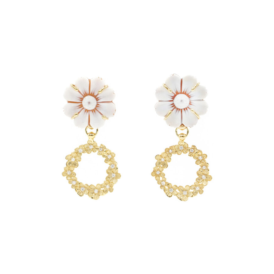 Coppia di orecchini in argento 925‰ con cammeo e elemento zirconato – Dorato
