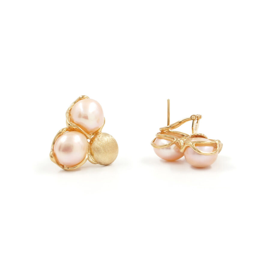 Orecchini in Argento 925 con perle rosa, glicine – Dorato