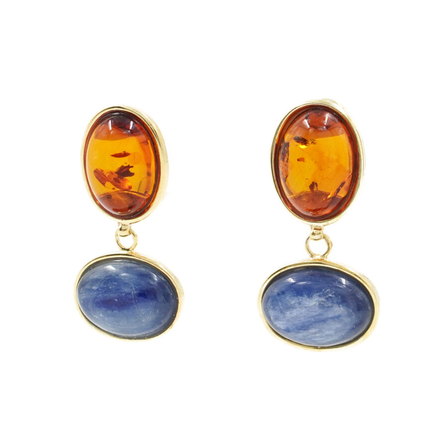 Orecchini in argento 925 con ambra e cianite – Dorato