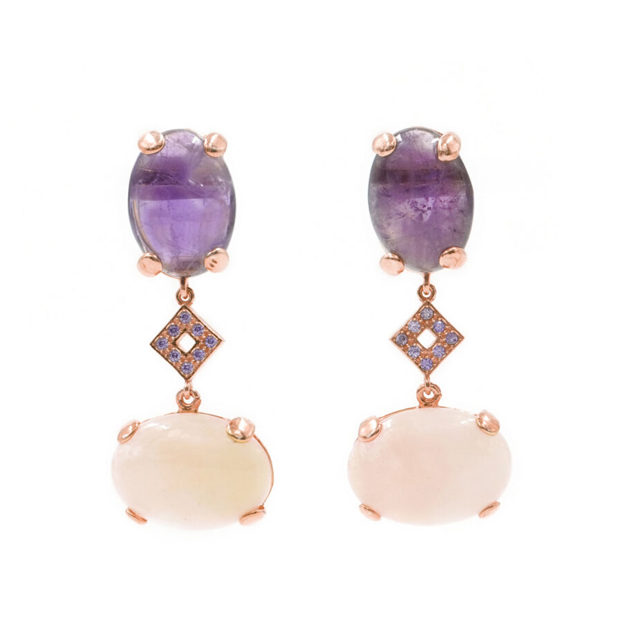 Orecchini in argento 925 con morganite, ametista e zirconi – Rosato