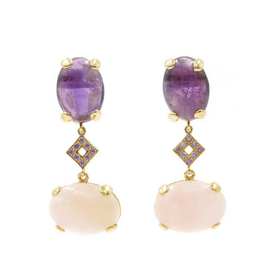 Orecchini in argento 925 con morganite, ametista e zirconi – Dorato