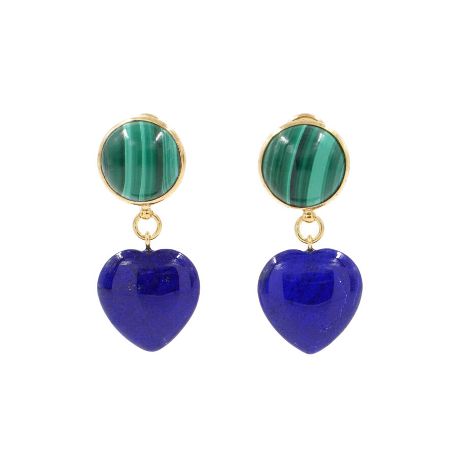 Orecchini in argento 925 con malachite e lapis – Dorato