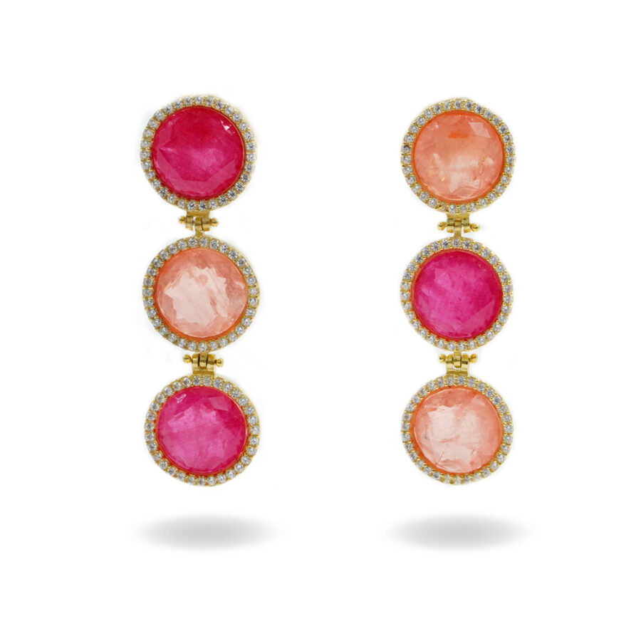 Orecchini in Argento 925 con zirconi bianchi e cristallo rosso e arancione - Dorato