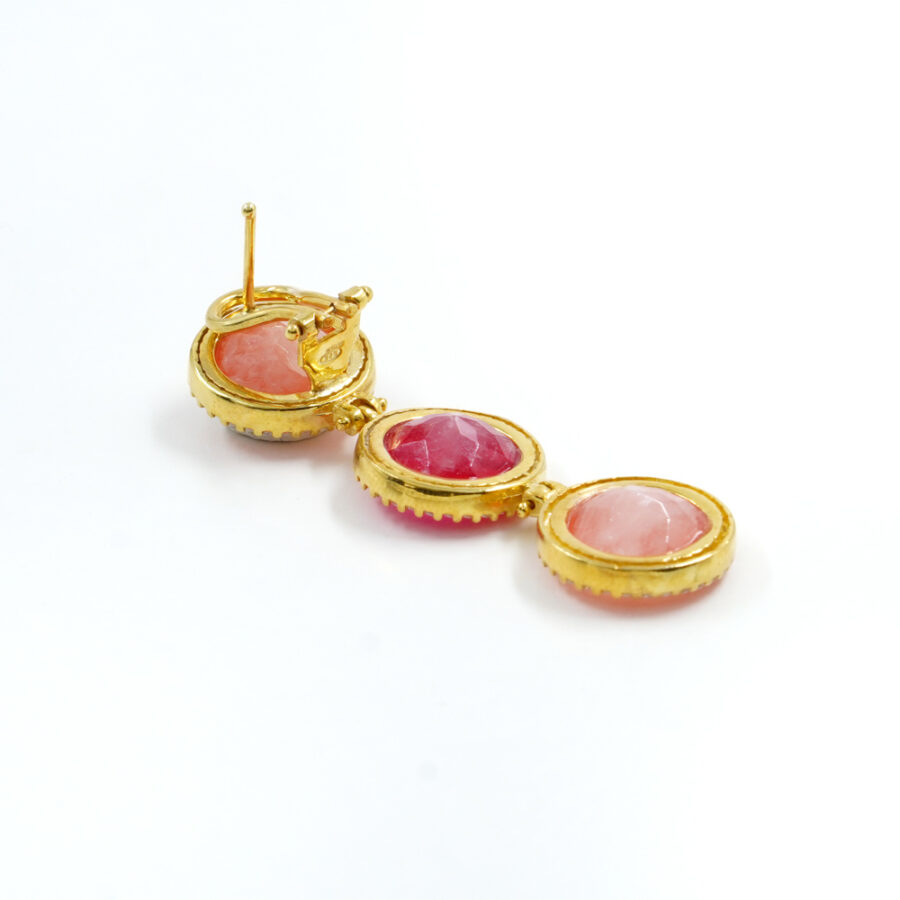 Orecchini in Argento 925 con zirconi bianchi e cristallo rosso e arancione - Dorato - immagine 2