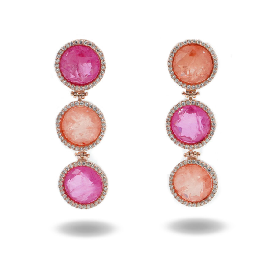 Orecchini in Argento 925 con zirconi bianchi e cristallo rosso e arancione – Rosato