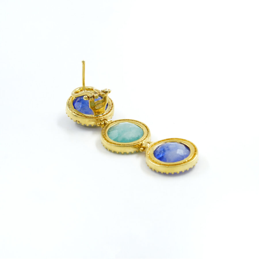 Orecchini in Argento 925 con zirconi bianchi e cristallo blu e verde – Dorato - immagine 2