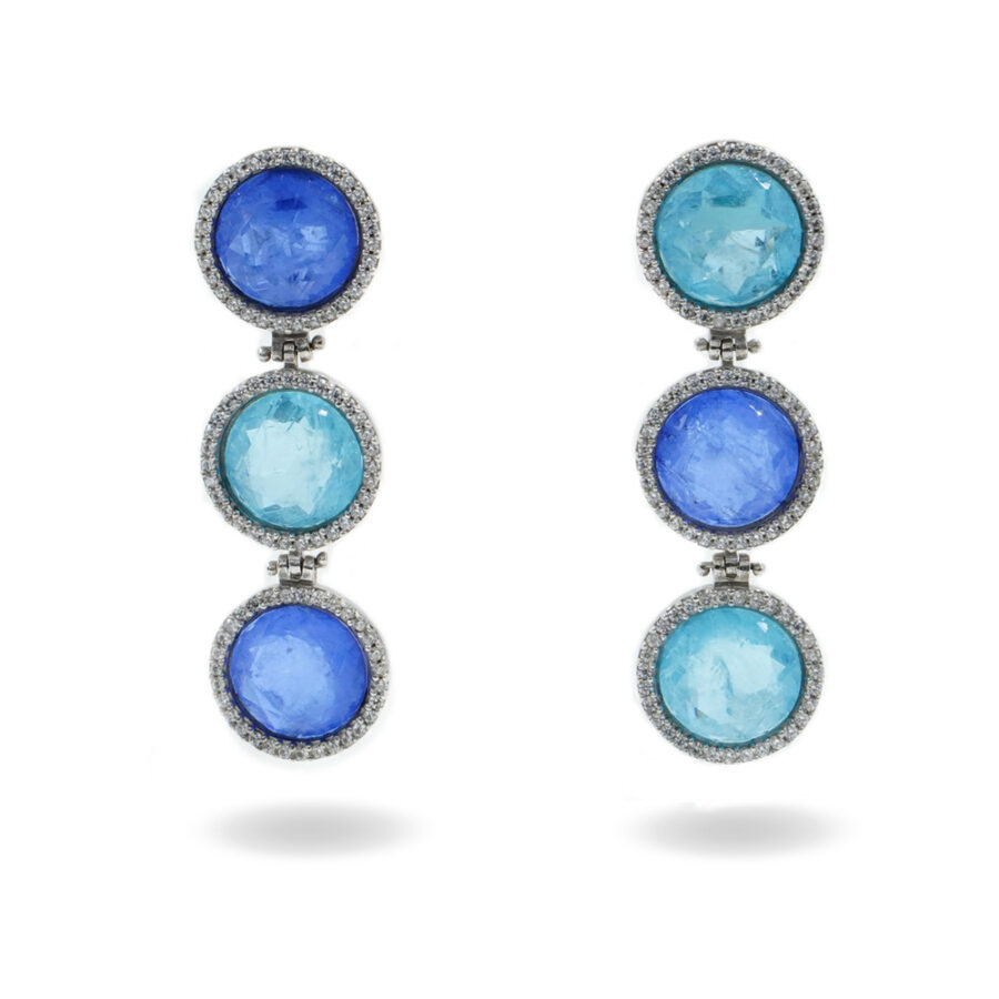 Orecchini in Argento 925 con zirconi bianchi e cristallo blu e azzurro – Platinato