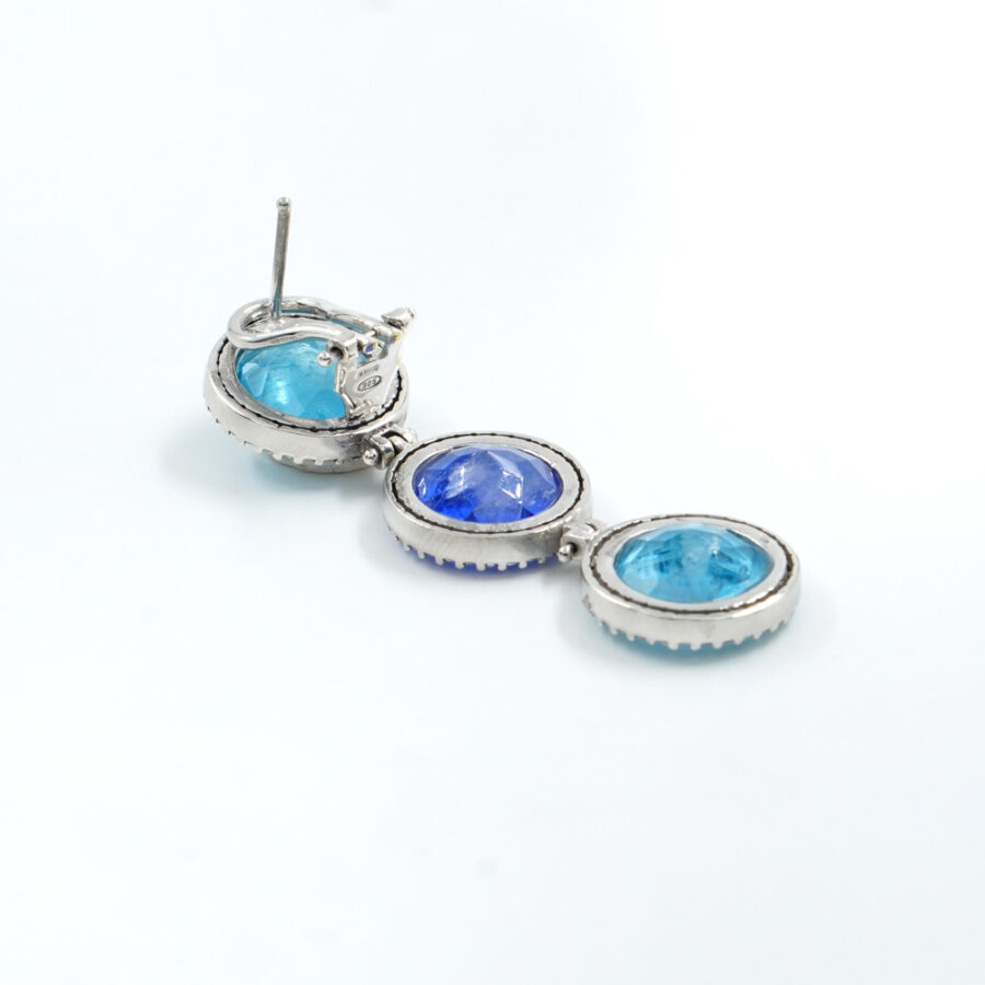Orecchini in Argento 925 con zirconi bianchi e cristallo blu e azzurro – Platinato - immagine 2
