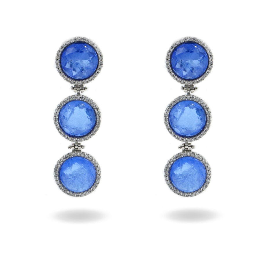 Orecchini in Argento 925 con zirconi bianchi e cristallo blu – Platinato