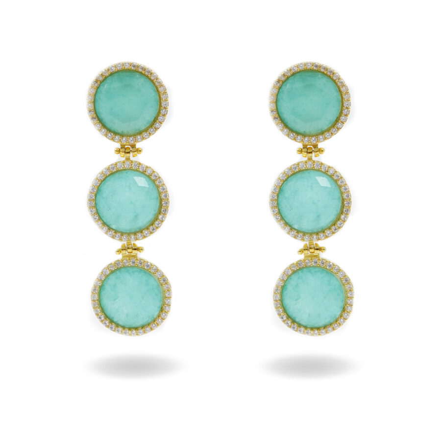 Orecchini in Argento 925 con zirconi bianchi e cristallo verde – Dorato