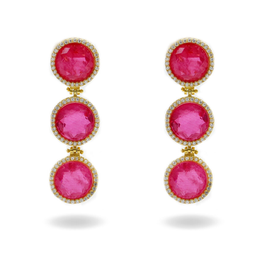 Orecchini in Argento 925 con zirconi bianchi e cristallo rosso – Dorato