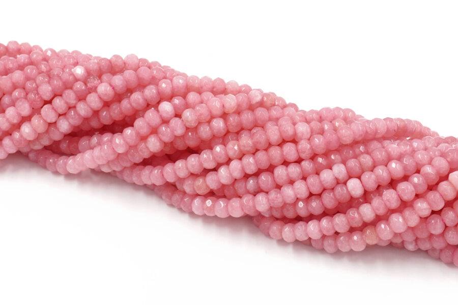 Giada tinta fili rondelle sfaccettate 6x4mm – Rosa