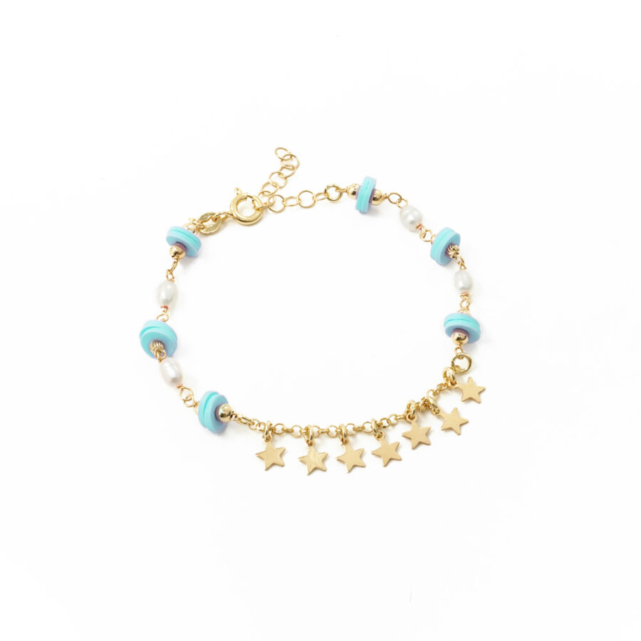 Bracciale in argento 925 con pietre di colore azzurro e Stelle – Dorato