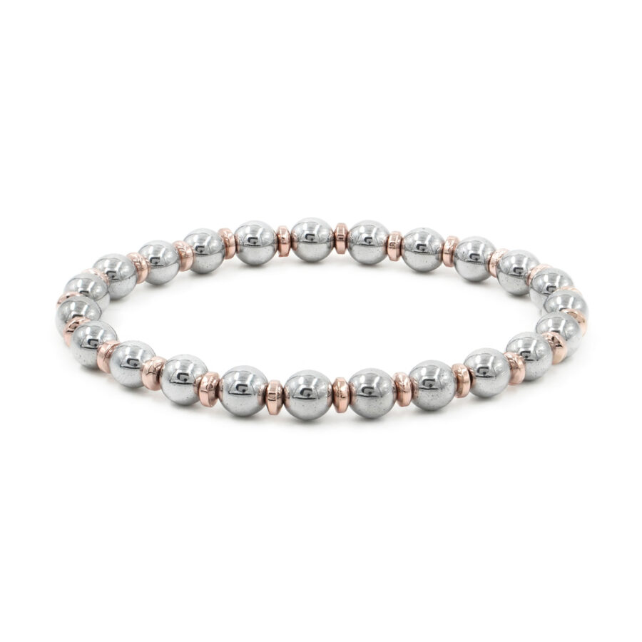Bracciale elastico con ematite silver e rosa