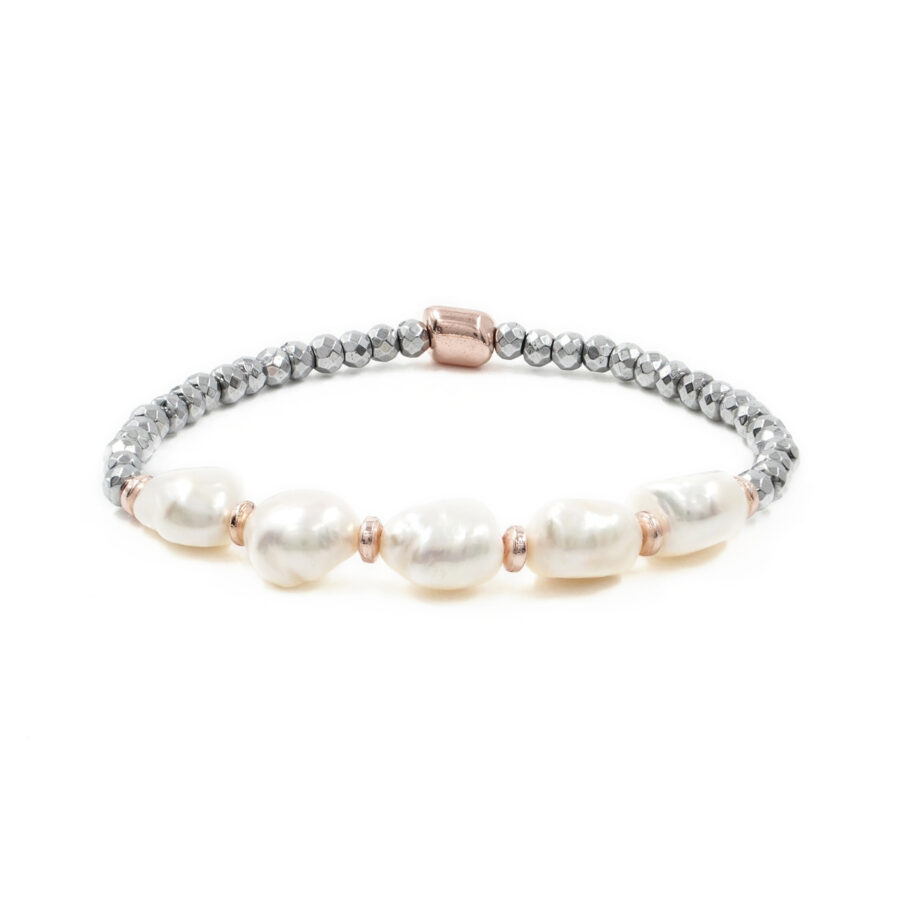 Bracciale elastico con ematite silver e perle