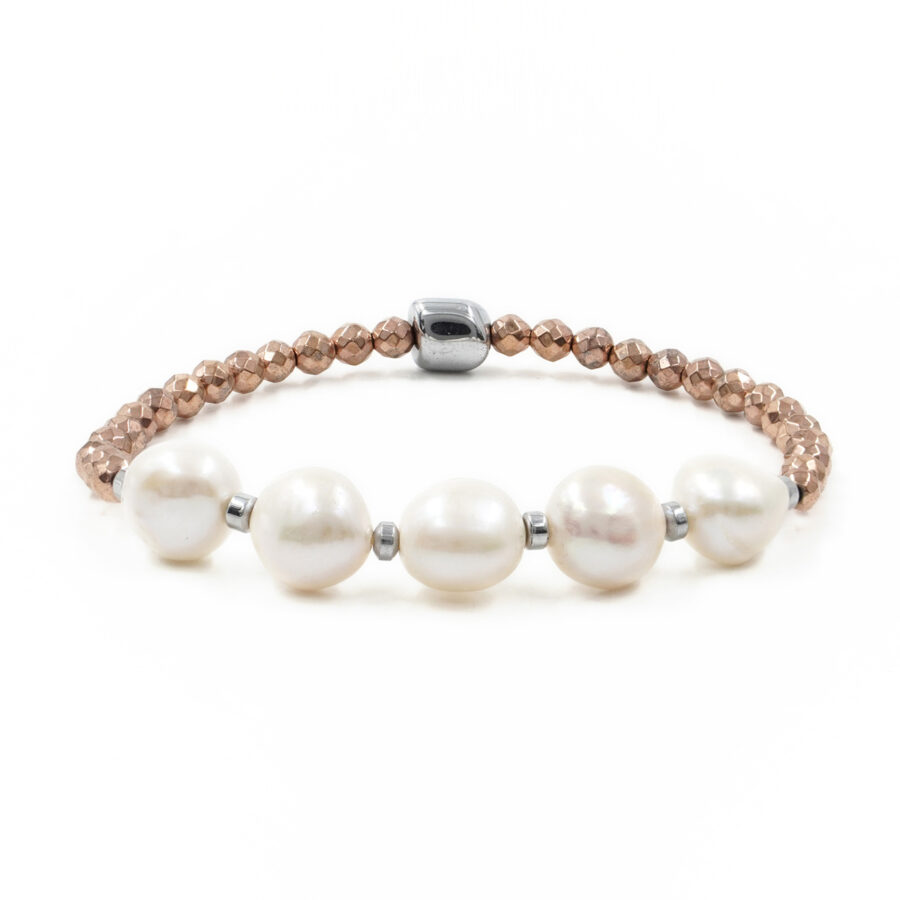 Bracciale elastico con ematite rosa e perle