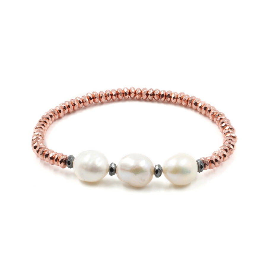 Bracciale elastico con ematite rosa e perle