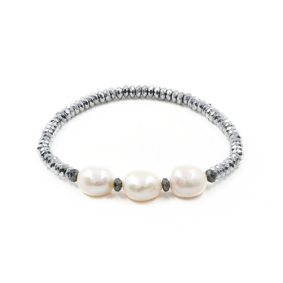 Bracciale elastico con ematite silver e perle