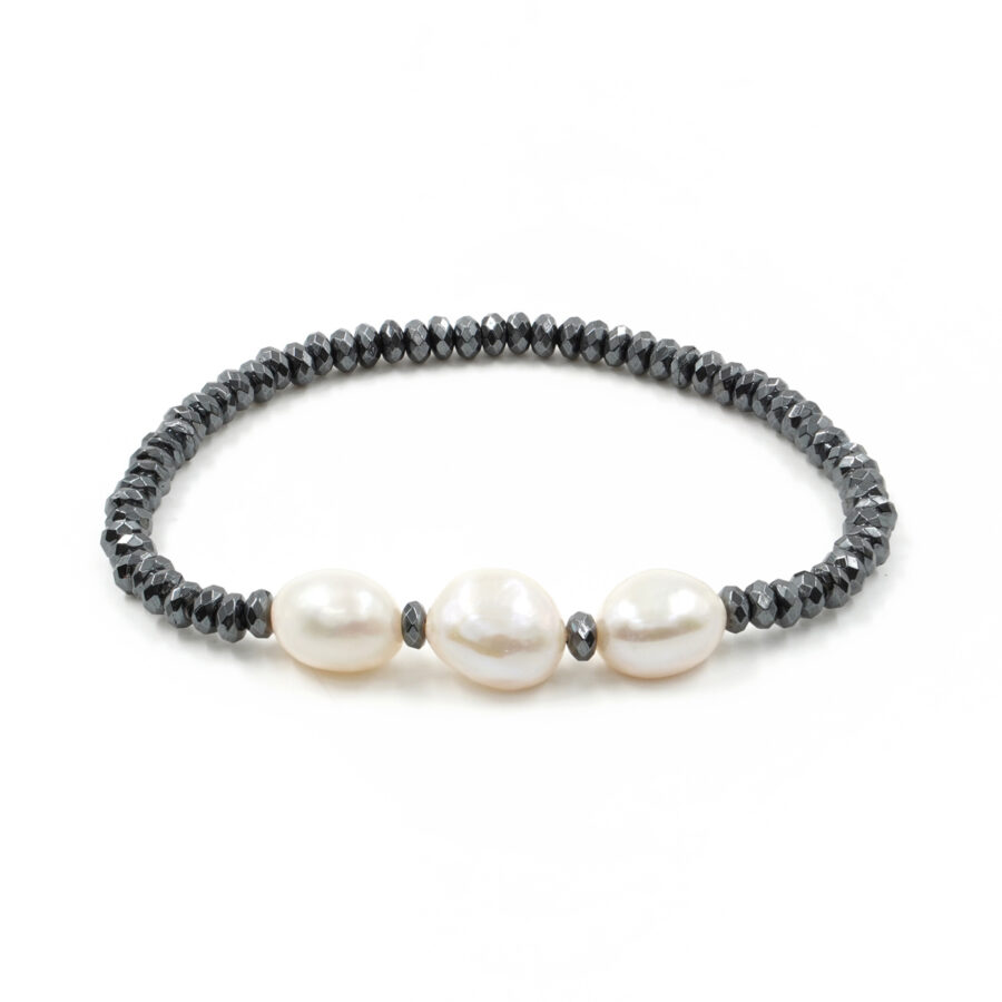 Bracciale elastico con ematite e perle