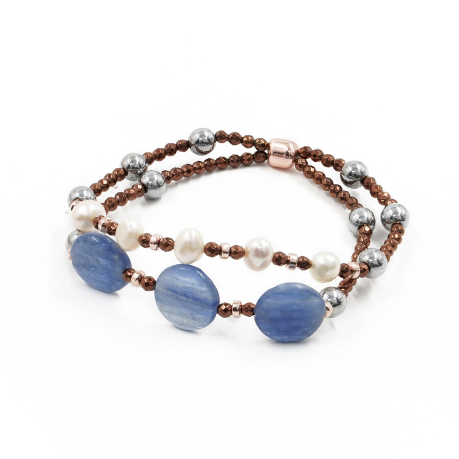 Bracciale Elastico con ematite, cianite e perle
