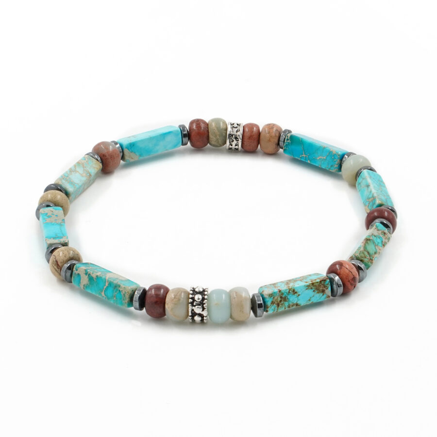 Bracciale Elastico con diaspro imperiale, ematite e elemento in argento 925