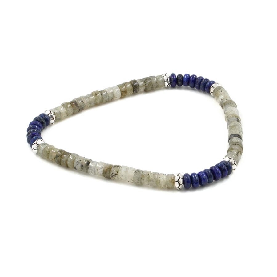 Bracciale Elastico con lapis, labradorite e elemento in argento 925