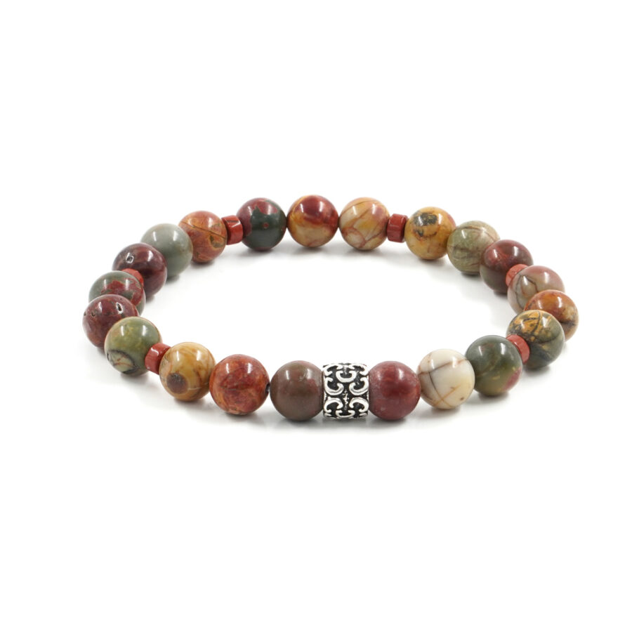 Bracciale elastico con diaspro rosso e cherry creek, elemento in argento 925