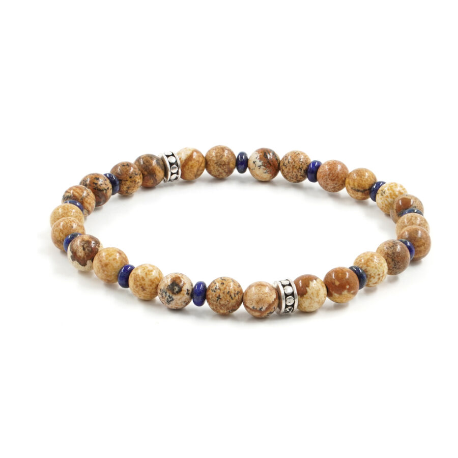 Bracciale elastico con paesina, lapis, elemento in argento 925