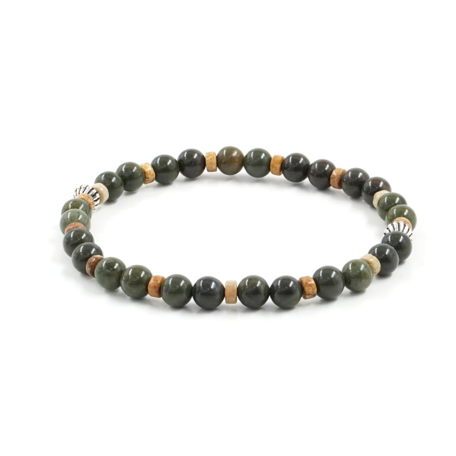Bracciale elastico con diaspro, paesina, elemento in argento 925