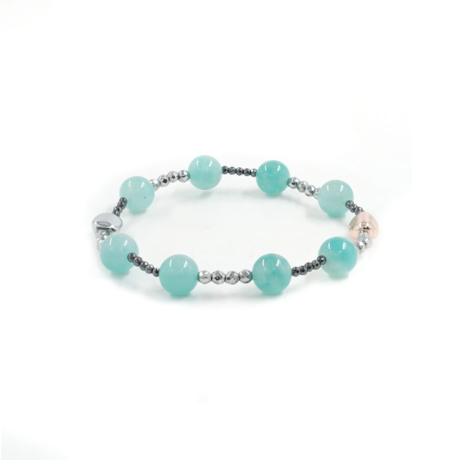 Bracciale elastico con amazzonite, ematite