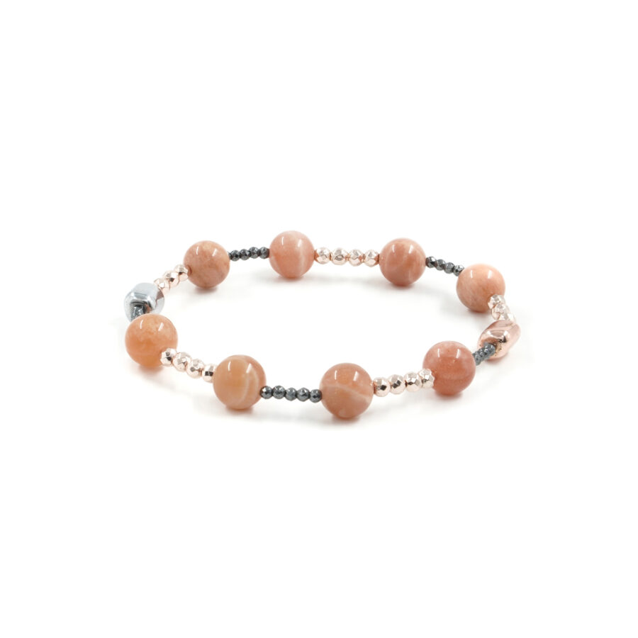 Bracciale elastico con pietra di luna, ematite