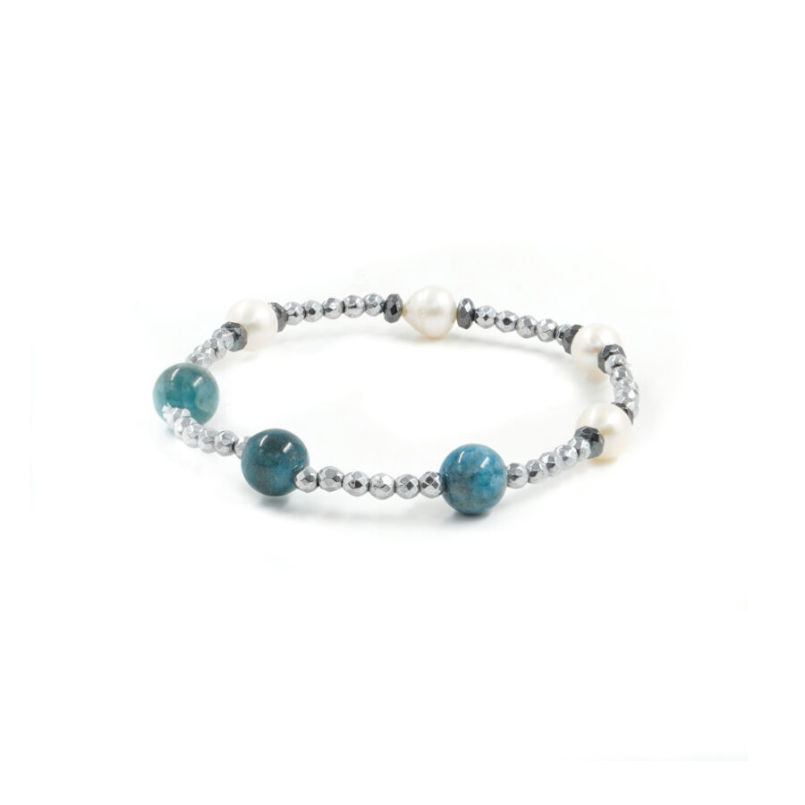 Bracciale elastico con apatite, perle, ematite