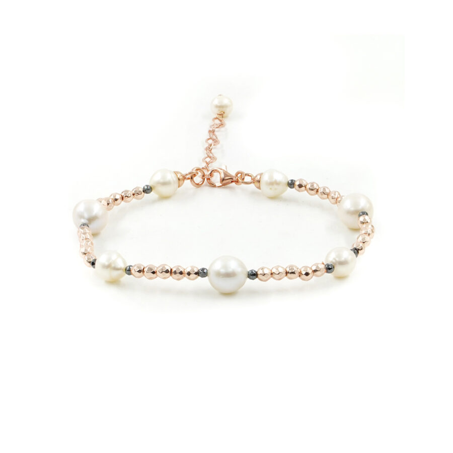 Bracciale con ematite, perle, chiusura in argento 925 – Rosato