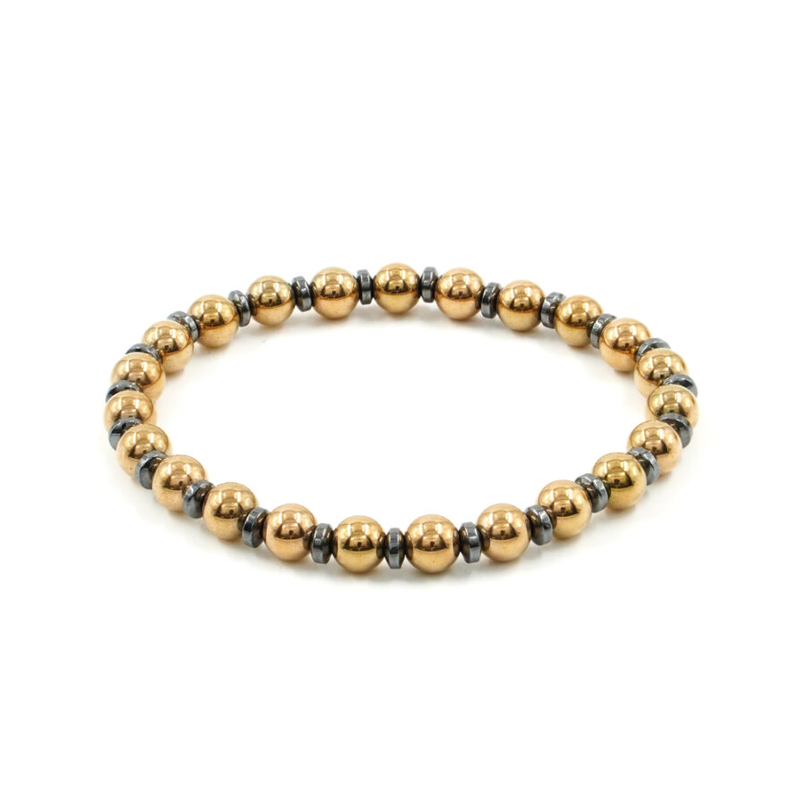 Bracciale elastico con ematite nera e rosa