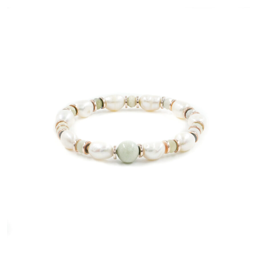 Bracciale elastico con perle, acquamarina, ematite - immagine 2