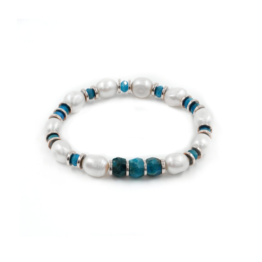 Bracciale elastico con perle, apatite, ematite