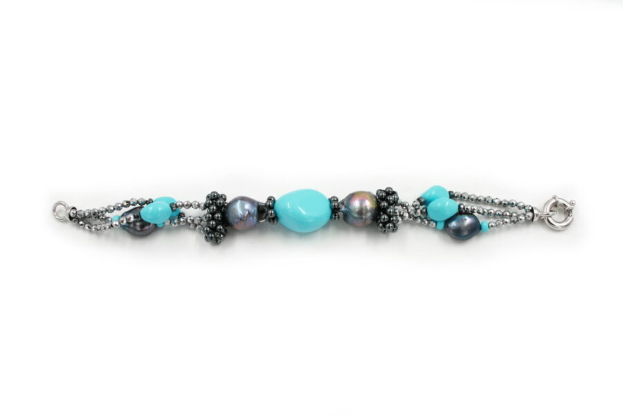 Bracciale Ematite Silver, Perle e Pasta di Turchese con chiusura in argento 925‰ - immagine 2