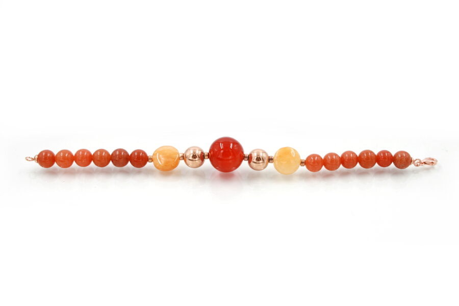 Bracciale agata e avventurina rossa, ematite e chiusura in argento 925‰