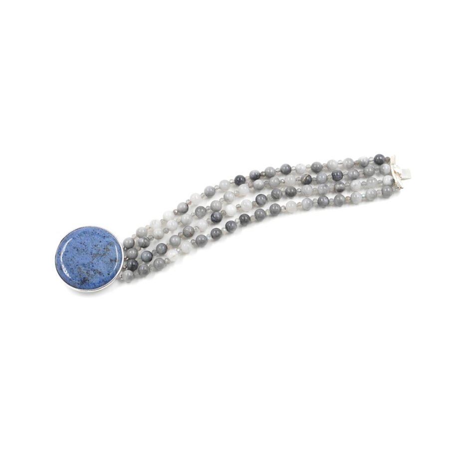 Bracciale Multifilo con occhio d'aquila, labradorite e dumortierite e chiusura in argento 925 – Rodiato