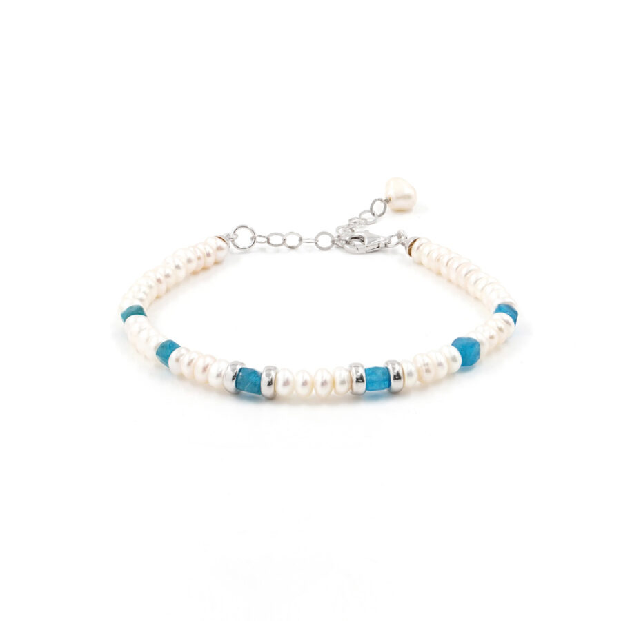 Bracciale con perle e apatite con chiusura in argento 925 – Rodiato