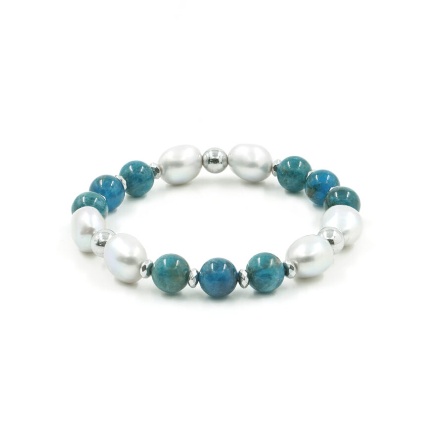 Bracciale elastico con apatite, perla e ematite