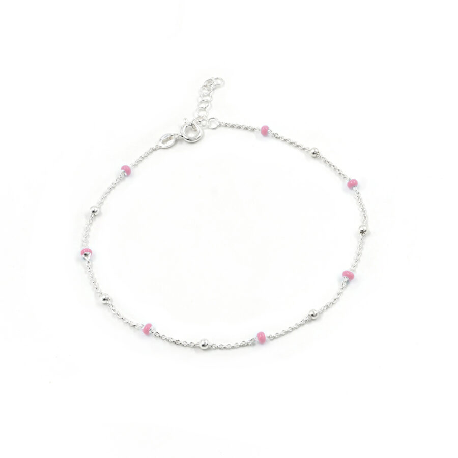 Cavigliera in argento 925 con elementi smaltati rosa – Argentato
