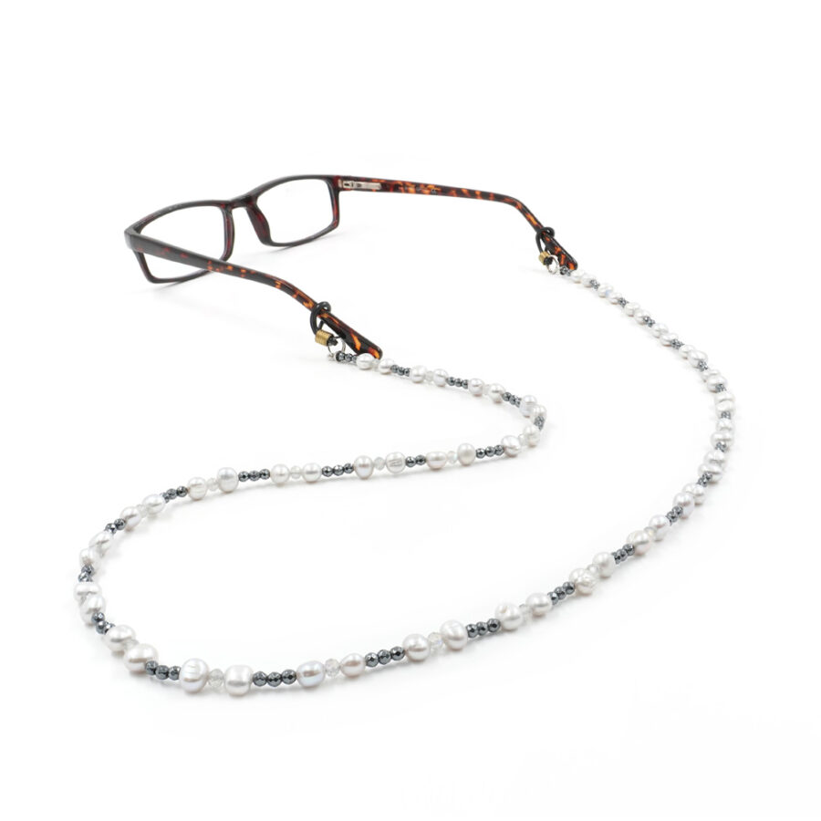 Collana porta occhiali con ematite, perle e labradorite