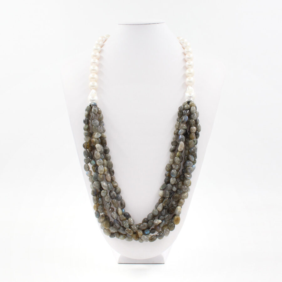 Collana Multifilo con perle, labradorite e elementi in argento 925‰ - immagine 2