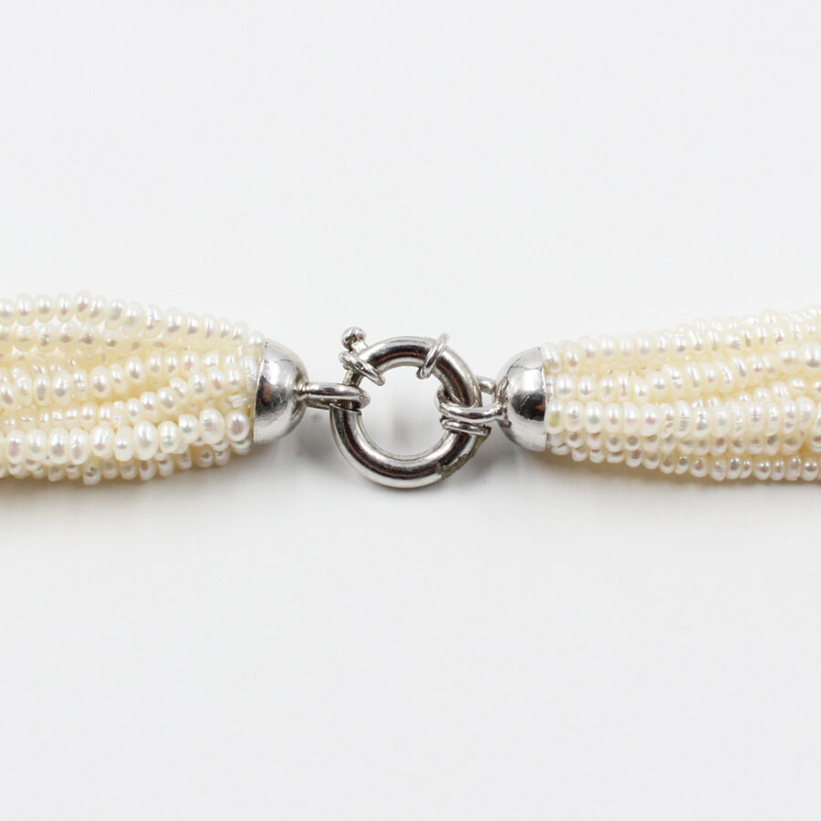 Collana Multifilo con torchon di microperle, labradorite e chiusura in argento 925‰ - immagine 3