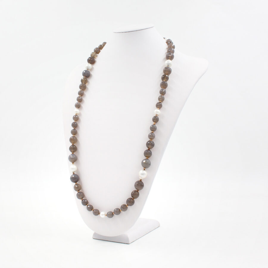 Collana in agata grigia con perle e chiusura in argento 925‰ - immagine 2