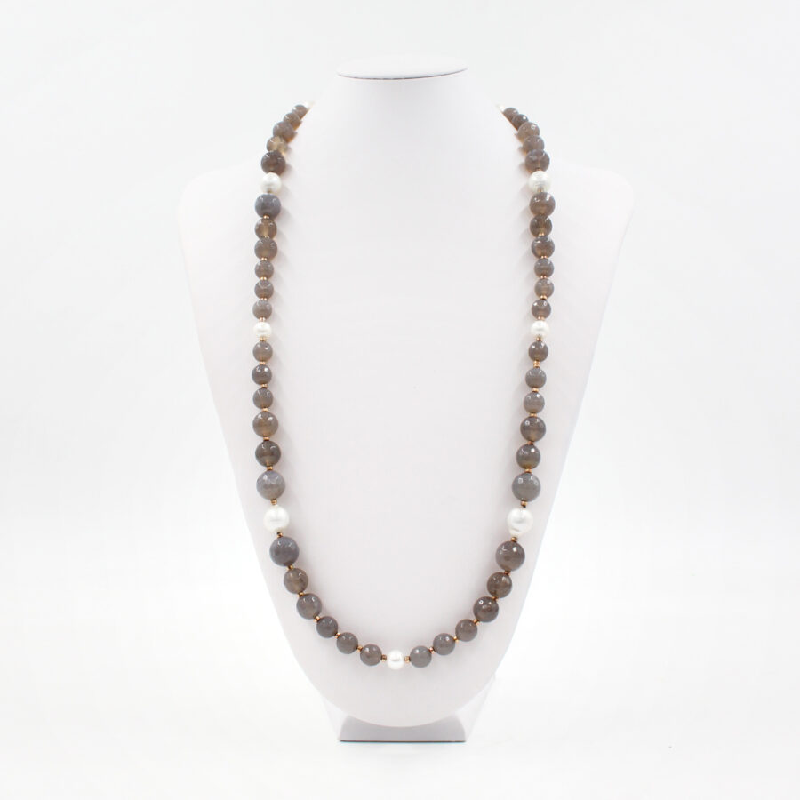Collana in agata grigia con perle e chiusura in argento 925‰ - immagine 3