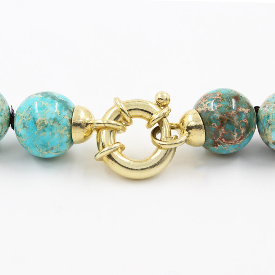 Collana Multifilo con diaspro imperiale, corallo fossile, ambra e chiusura in argento 925‰ - Dorato - immagine 3