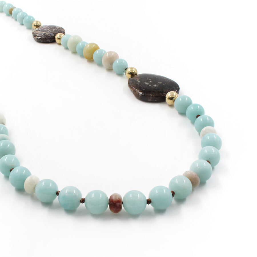 Collana amazzonite, turitella e chiusura in argento 925‰